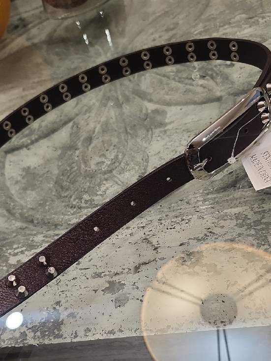 Studded Black Leather Belt with Silver Hardware - Women - Picture 4 of 6